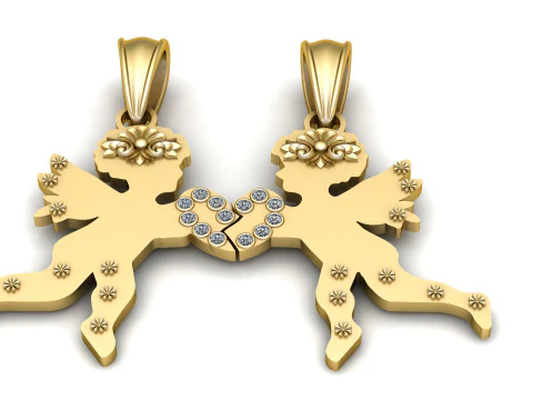 エンジェルカップルペンダント3D印刷可能なジュエリーモデル 3Dプリントモデル