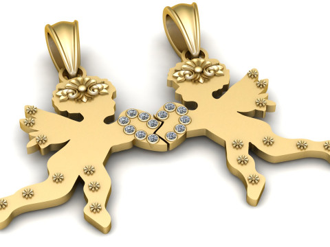 Angel Couple Pendant 3D Printable Jewelry Model 3D Print Model