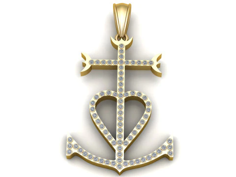 Pendentif coeur croix ancre dorée modèle imprimable en 3D Modèles 3D en vedette