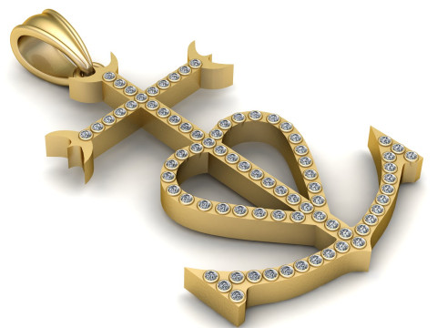 Gold Anchor Cross Heart Pendant 3D Printable Model Modello di stampa 3D