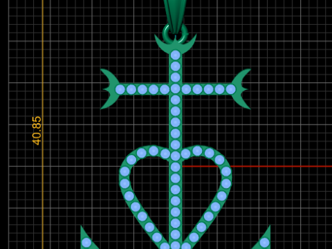 Gold Anchor Cross Heart Pendant 3D Printable Model Modello di stampa 3D