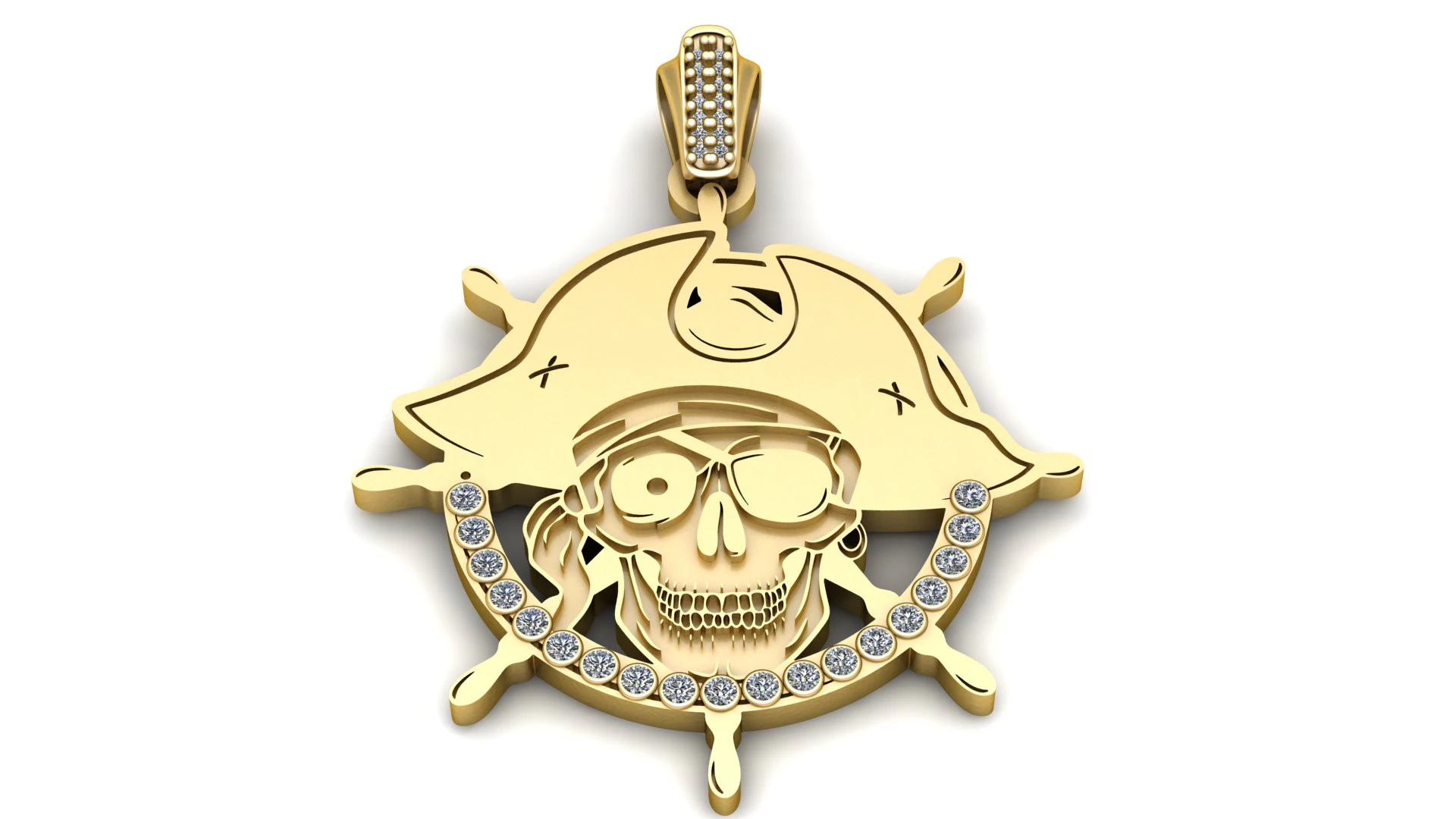Pirate Skull Steering Wheel Gold Pendant 3D Printable Jewelry Model 3D Print Model .c4d .max .obj .3ds .fbx .stl .blend