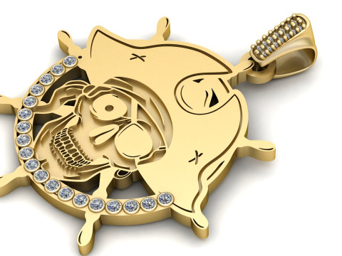 Pirate Skull Steering Wheel Gold Pendant 3D Printable Jewelry Model 3D Print Model