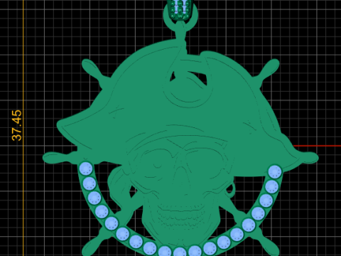 Pirate Skull Steering Wheel Gold Pendant 3D Printable Jewelry Model 3D Print Model