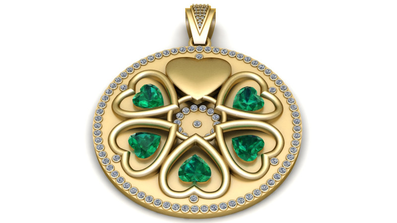 Elegant Heart Clover Medallion Pendant 3D Printable Jewelry Model Modello di stampa 3D .c4d .max .obj .3ds .fbx .stl .blend 