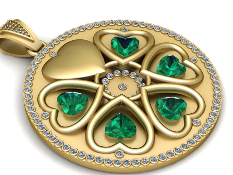Elegant Heart Clover Medallion Pendant 3D Printable Jewelry Model Modello di stampa 3D