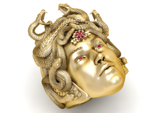 Gorgon Medusa Ring with Flower and Ruby 3D Printable Jewelry Model 3D Print Model