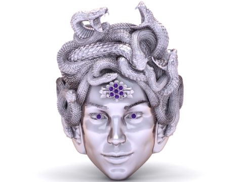 Gorgon Medusa Ring with Flower and Ruby 3D Printable Jewelry Model 3D Print Model
