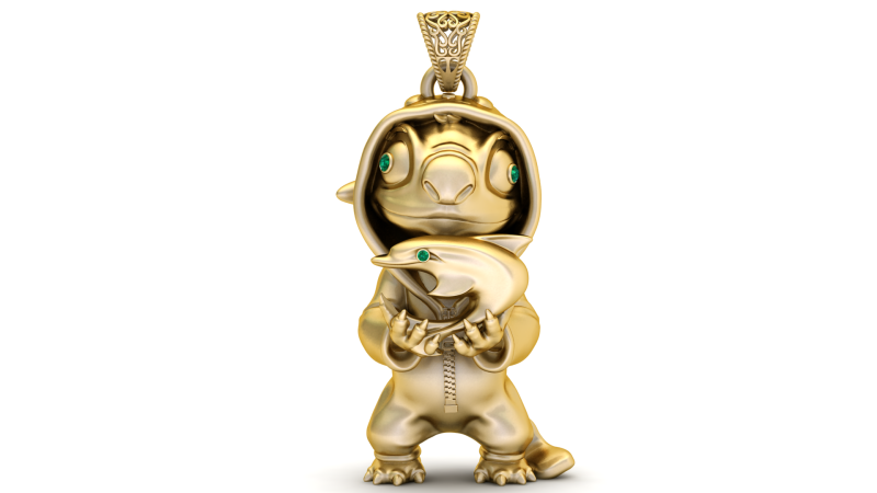 스티치가 아기 돌고래 펜던트를 들고 있습니다. 3D 인쇄 가능한 모델 3D 프린트 모델 .c4d .max .obj .3ds .fbx .stl .blend