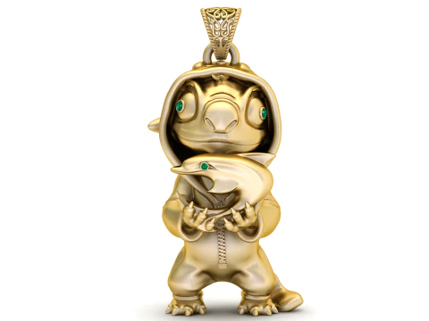 Stitch segurando um pingente de golfinho beb&ecirc; modelo 3D para impress&atilde;o Modelo de Impressão 3D