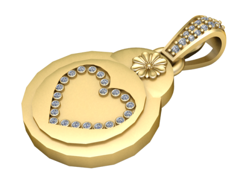 Heart and Flower Medallion Pendant 3D Printable Model 3D Принт Модель