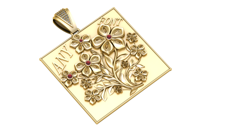 Square Flower Pendant 3D Printable Model Model Cetak 3D .c4d .max .obj .3ds .fbx .stl .blend