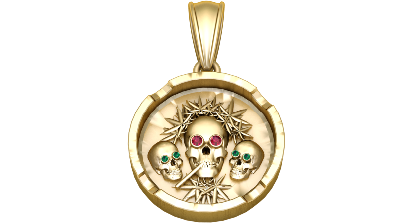 GOLDEN SKULL CIRCLE PENDANT 3D PRINATBLE MODEL 3D प्रिंट मॉडल .c4d .max .obj .3ds .fbx .stl .blend 