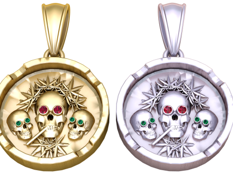 GOLDEN SKULL CIRCLE PENDANT 3D PRINATBLE MODEL 3D प्रिंट मॉडल