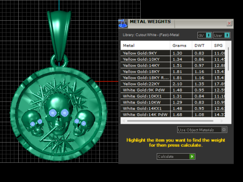 GOLDEN SKULL CIRCLE PENDANT 3D PRINATBLE MODEL 3D प्रिंट मॉडल
