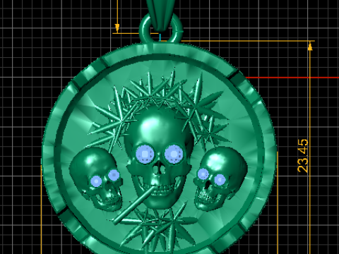 GOLDEN SKULL CIRCLE PENDANT 3D PRINATBLE MODEL 3D प्रिंट मॉडल