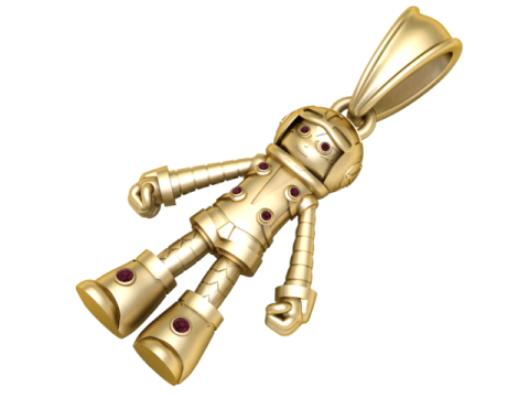 Gold Robot Pendant 3D Printable Model Modèles 3D en vedette
