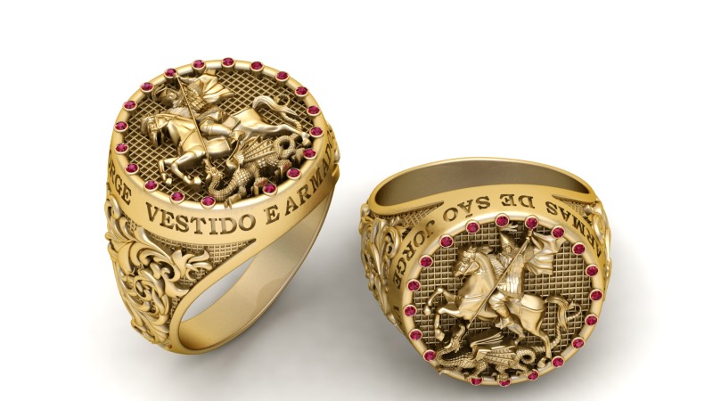 Saint George Valor Signet Ring 3D Printable Model 3D Baskı Modeli .c4d .max .obj .3ds .fbx .stl .blend