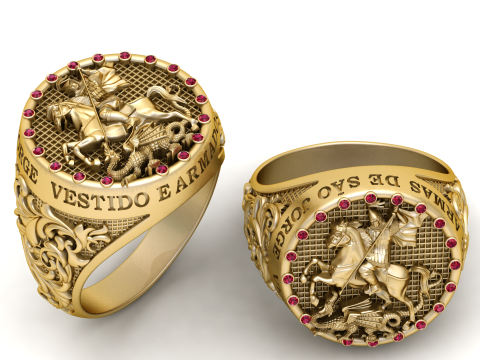 Saint George Valor Signet Ring 3D Printable Model 3D Baskı Modeli