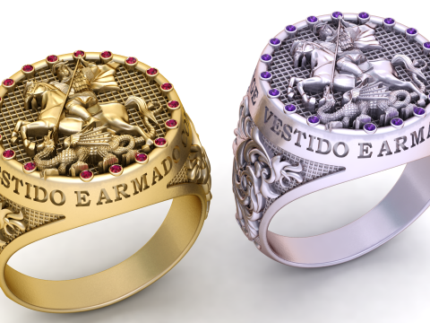 Saint George Valor Signet Ring 3D Printable Model Modelo de impresión 3D