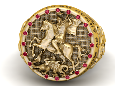 Saint George Valor Signet Ring 3D Printable Model Modelo de impresión 3D