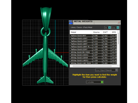 Model Cetak 3D Liontin Pesawat Emas Model Cetak 3D