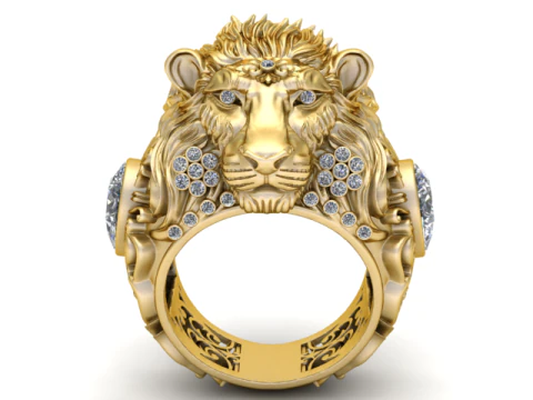 Modello stampabile 3D dell'anello con faccia di leone Modello di stampa 3D