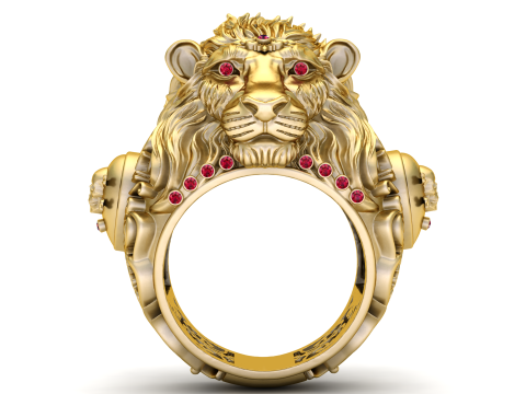 Golden Lion Ring 3D Printable Model 3D Принт Модель