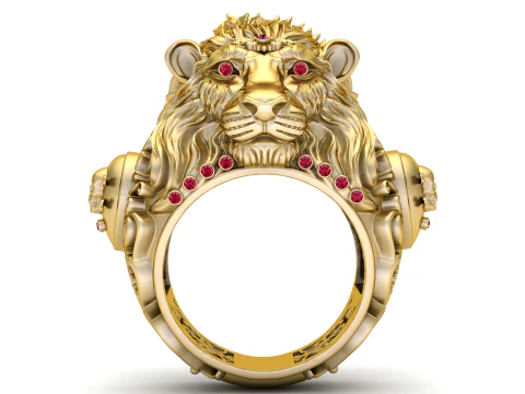 Modello stampabile 3D dell'anello del leone dorato Modello di stampa 3D