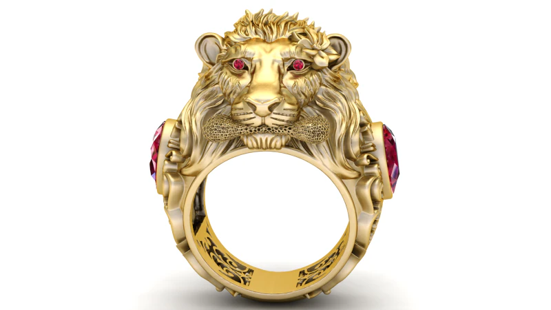 Modello stampabile 3D con anello con faccia di leone dorato Modello di stampa 3D .c4d .max .obj .3ds .fbx .stl .blend