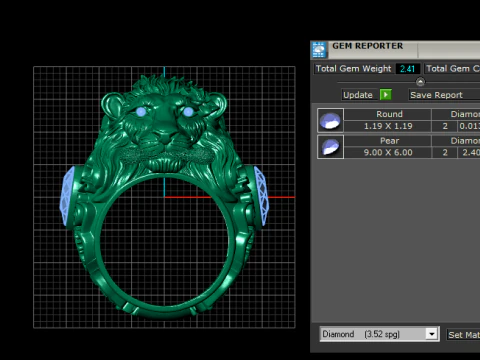 Modello stampabile 3D con anello con faccia di leone dorato Modello di stampa 3D