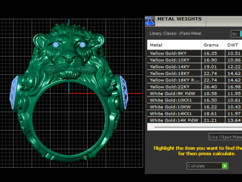 Modello stampabile 3D con anello con faccia di leone dorato Modello di stampa 3D