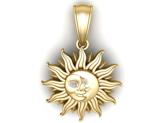 GOLDENER LÄCHELNDER SONNENGESICHTSANHÄNGER 3D-DRUCKBARES MODELL 3D Druckmodell .c4d .max .obj .3ds .fbx .stl .blend 