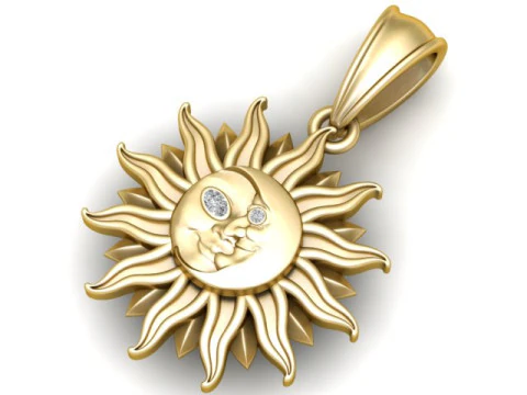GOLDEN SMILING SUN FACE PENDANT 3D PRINTABLE MODEL 3D Print Model