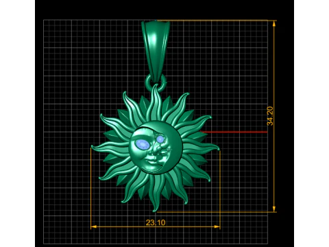 GOLDEN SMILING SUN FACE PENDANT 3D PRINTABLE MODEL 3D Print Model