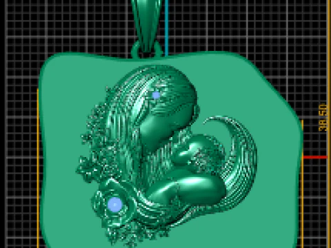 Mother Baby Coin Pendant 3D Printable Model 3D Print Model