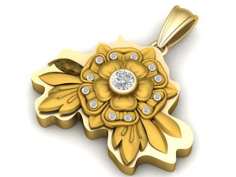 MODEL CETAK 3D LIONTIN BUNGA MAWAR EMAS Model Cetak 3D