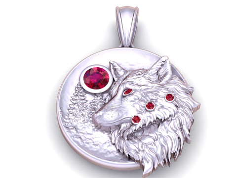 狼与月亮 14K 黄金吊坠 3D 打印模型 3D 打印模型