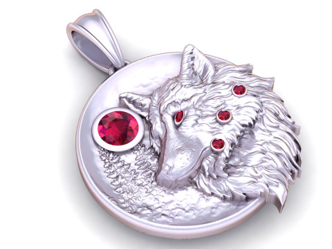 狼与月亮 14K 黄金吊坠 3D 打印模型 3D 打印模型