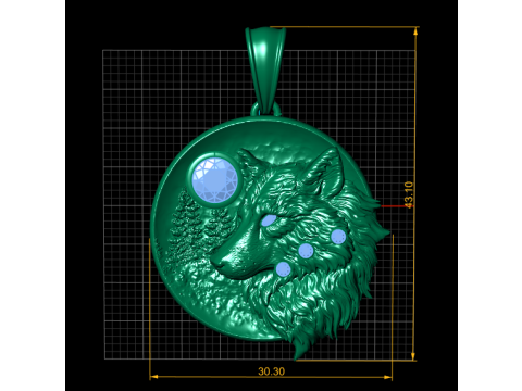狼与月亮 14K 黄金吊坠 3D 打印模型 3D 打印模型