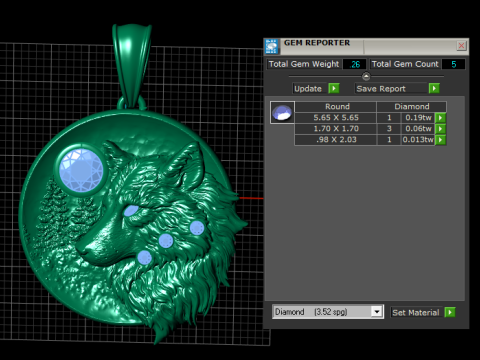 狼与月亮 14K 黄金吊坠 3D 打印模型 3D 打印模型