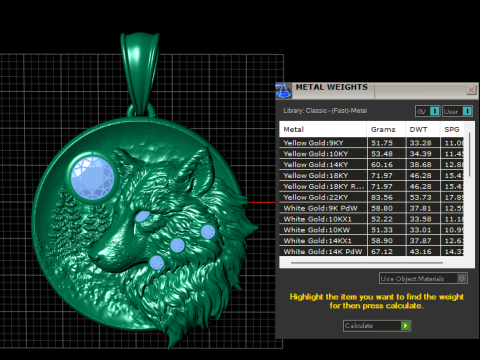 狼与月亮 14K 黄金吊坠 3D 打印模型 3D 打印模型