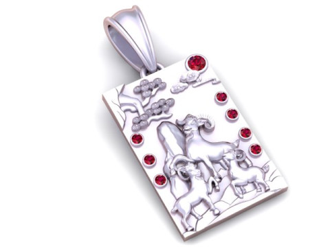 Golden Goat with Baby Pendant 3D Printable Model 3D Print Model