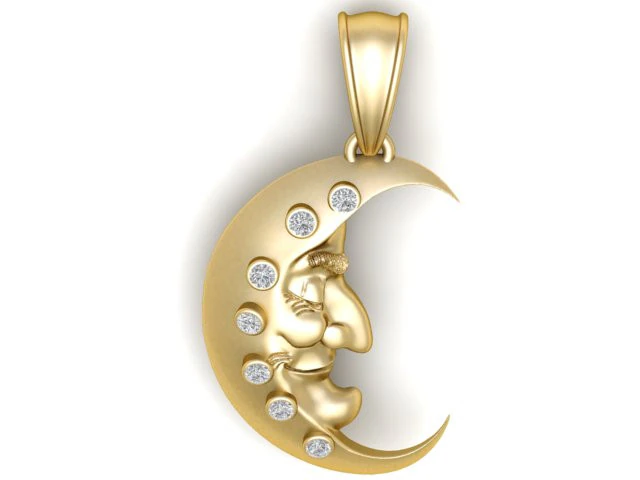 Golden Moon Pendant 3D Printable Model 3D Print Model .c4d .max .obj .3ds .fbx .stl .blend