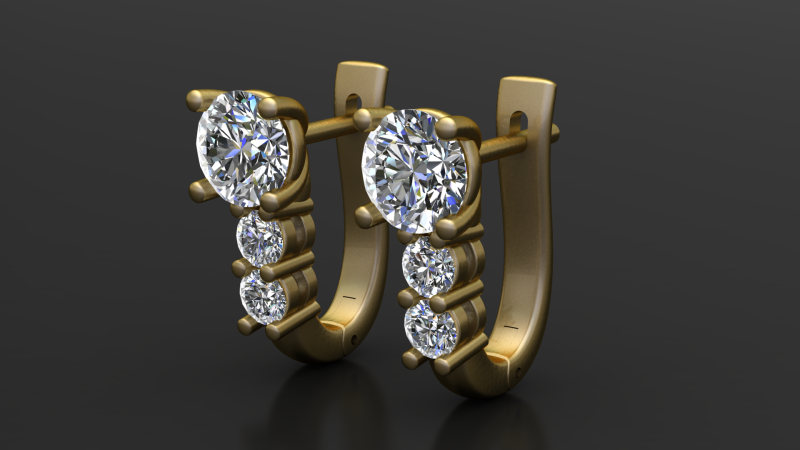Triple Diamond Drop Hoop Earring 3D Printable Model 3D Print Model .c4d .max .obj .3ds .fbx .stl .blend