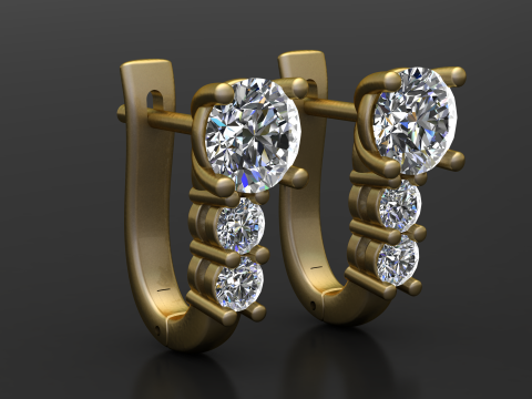 Triple Diamond Drop Hoop Earring 3D Printable Model 3D Print Model