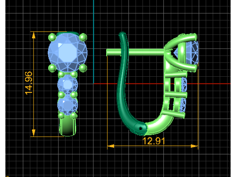 Triple Diamond Drop Hoop Earring 3D Printable Model 3D Print Model