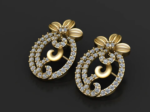 Modello stampabile 3D con orecchino Eleganza con diamanti floreali Modello di stampa 3D