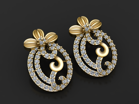 Floraler Diamant-Eleganz-Ohrring, 3D-druckbares Modell 3D Druckmodell