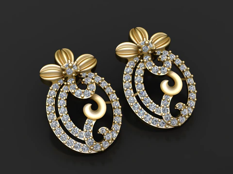 Floral Diamond Elegance Earring 3D Printable Model 3D Print Model